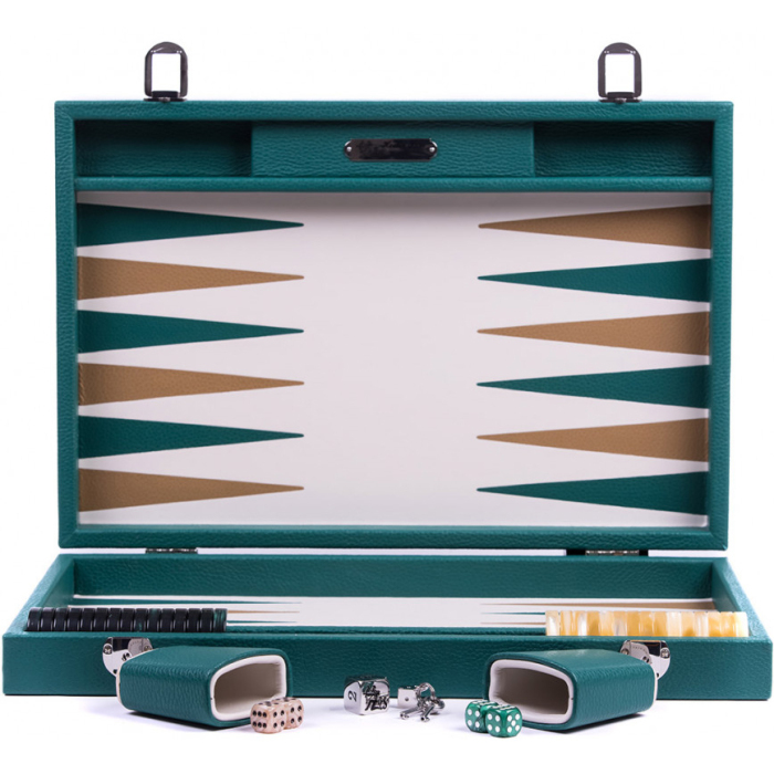Exclusive backgammon set "Baptiste" made of leather, green, large